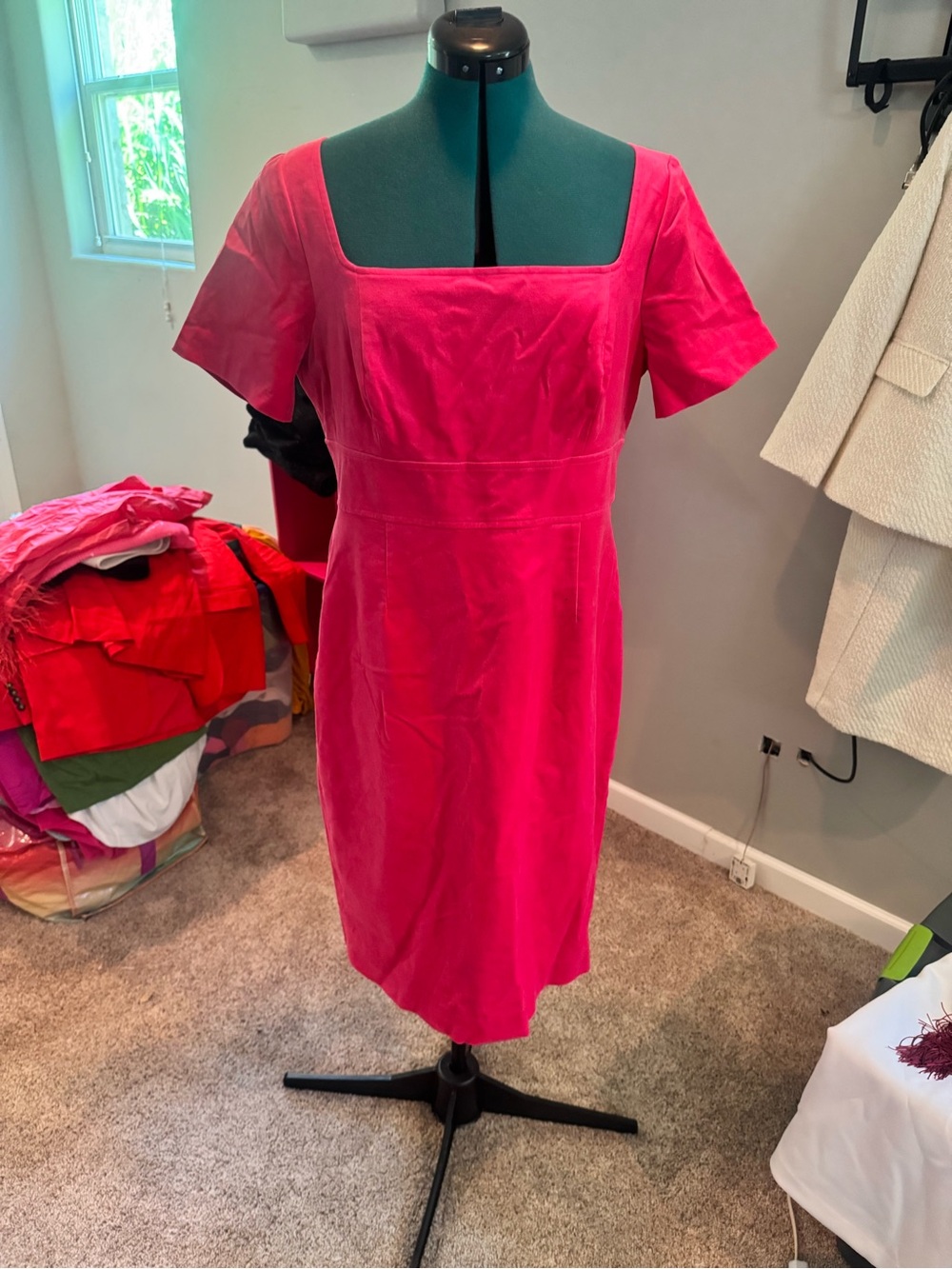 J. Crew Bright Pink Square-Neck Midi Dress